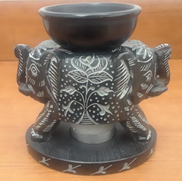 Oil Burner- Elephant- Black Soapstone