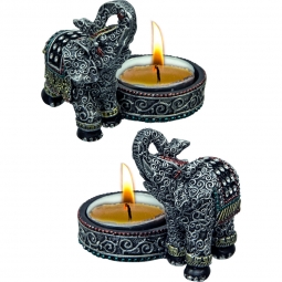 T-Light Holder-Elephants Good Luck-Set of 2